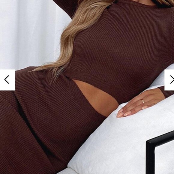 White Fox Boutique Brown Long Sleeve Dress - Picture 3 of 10